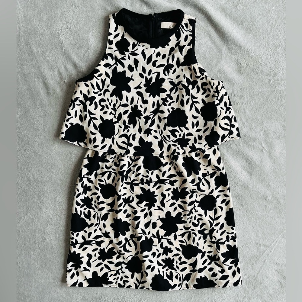 LOFT Petite Black Beige Floral Dress Size 6 Petite